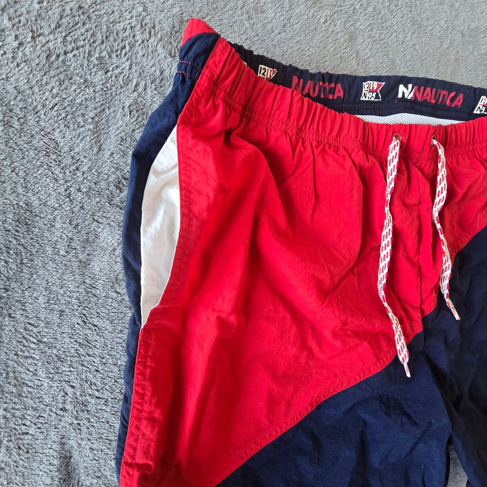 Nautica N95 Sailsport 219 Colorblock Swim Trunks Men's L Red Navy Mesh Lined VTG - Picture 7 of 16